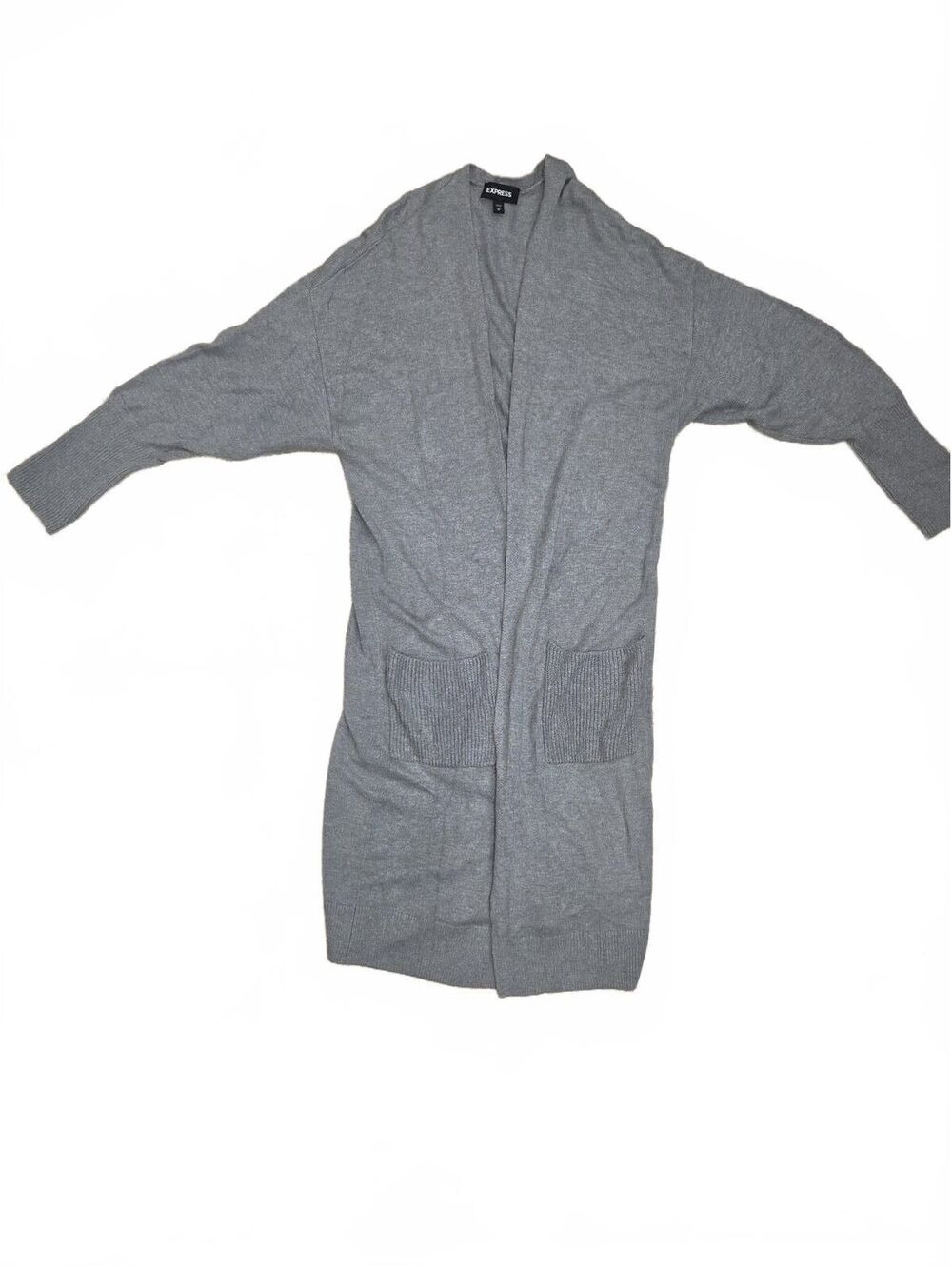 Express Gray Open-Front Long Cardigan Sweater with Pockets Size S